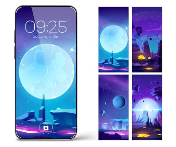 Futuristic digital illustrations with neon colors